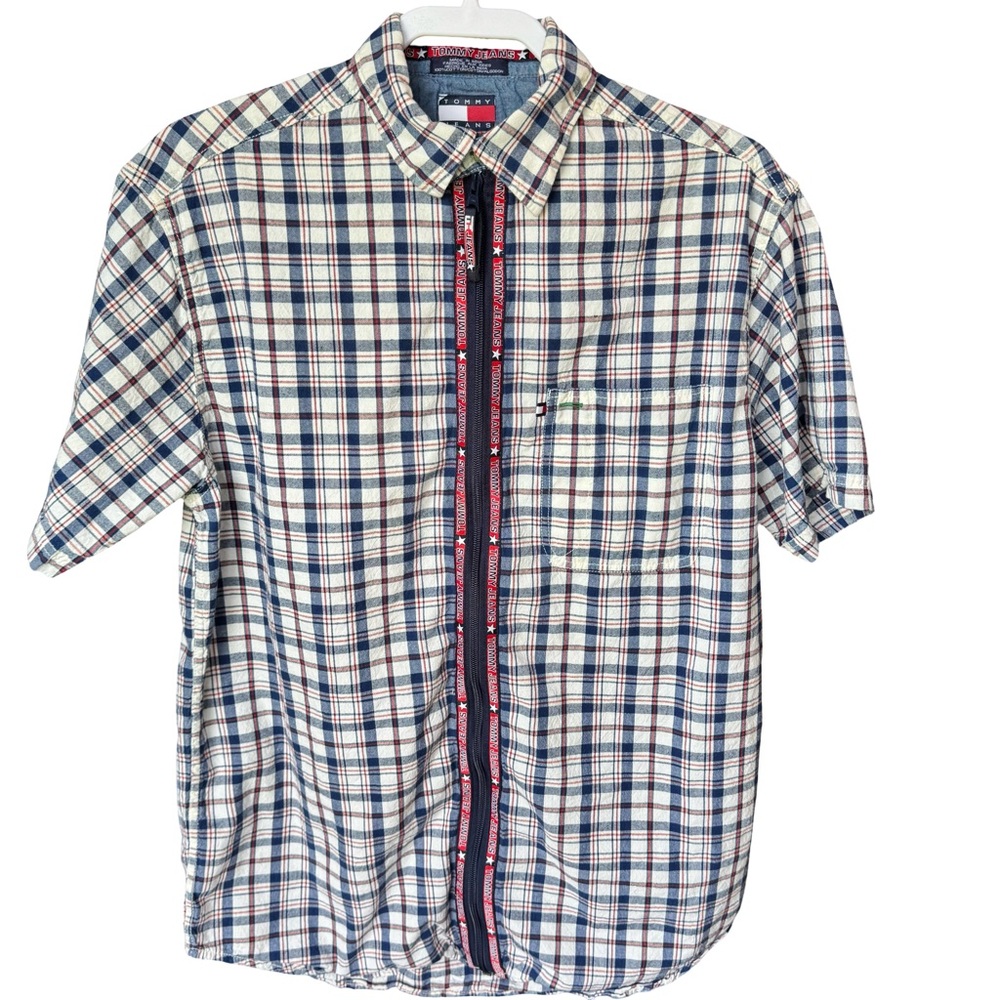 Vintage Tommy Hilfiger Plaid Shirt Men’s Size Small Zip Front Classic Preppy